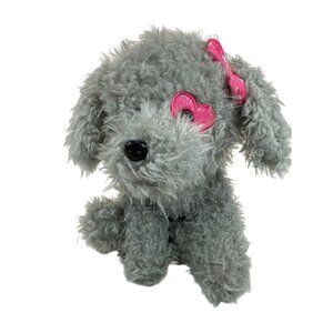 Walmart Gray Plush Dog With Pink Glitter Bow Stuffed Toy 11" Valentine's Shaggy